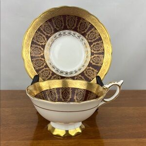 Vintage Royal Standard bone China burgundy gold guilded Teacup and Saucer